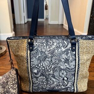 Sakroots Navy blue and Beige Floral Tote Bag